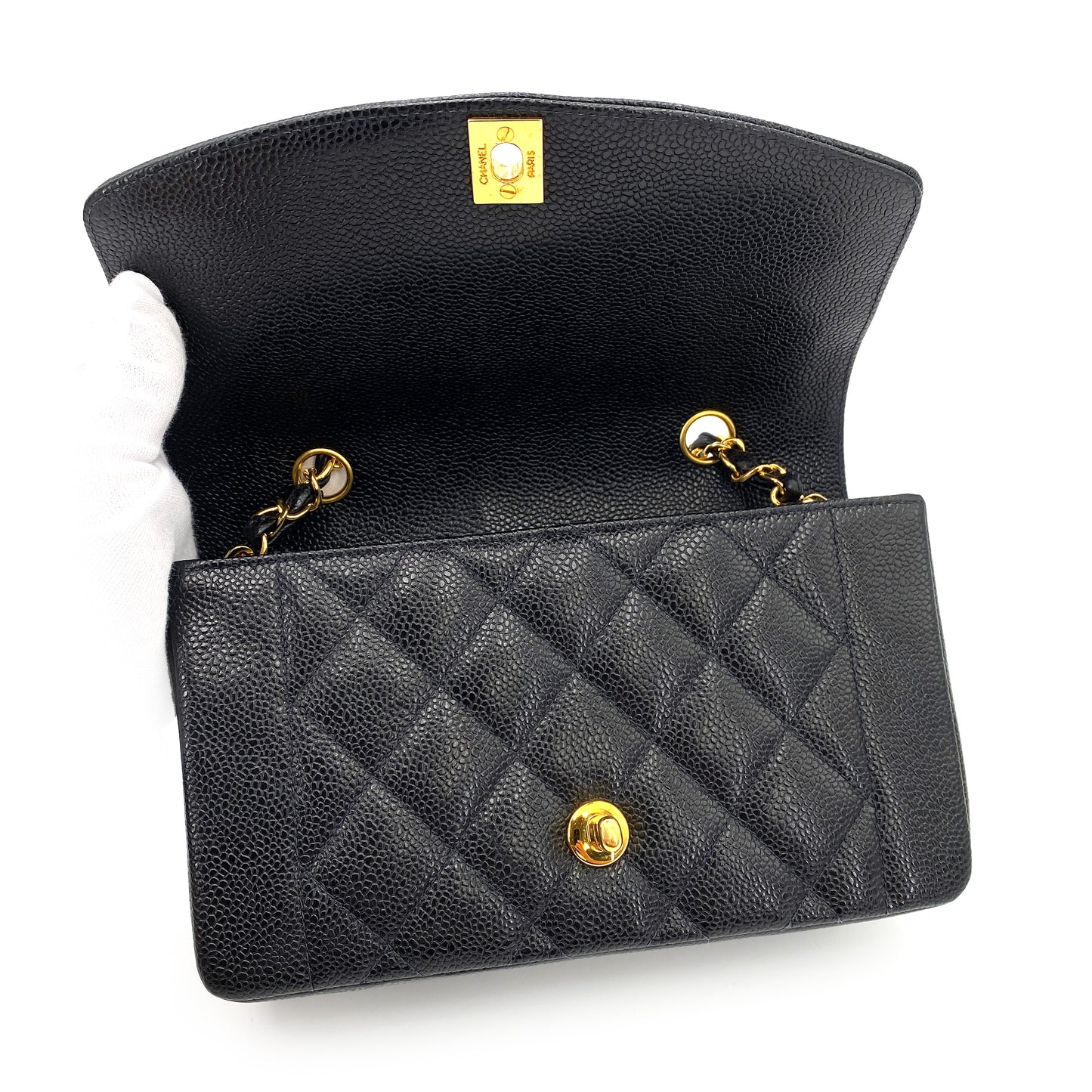 CHANEL VINTAGE DIANA SMALL CHAIN SHOULDER BAG BLACK CAVIAR SKIN 90243819