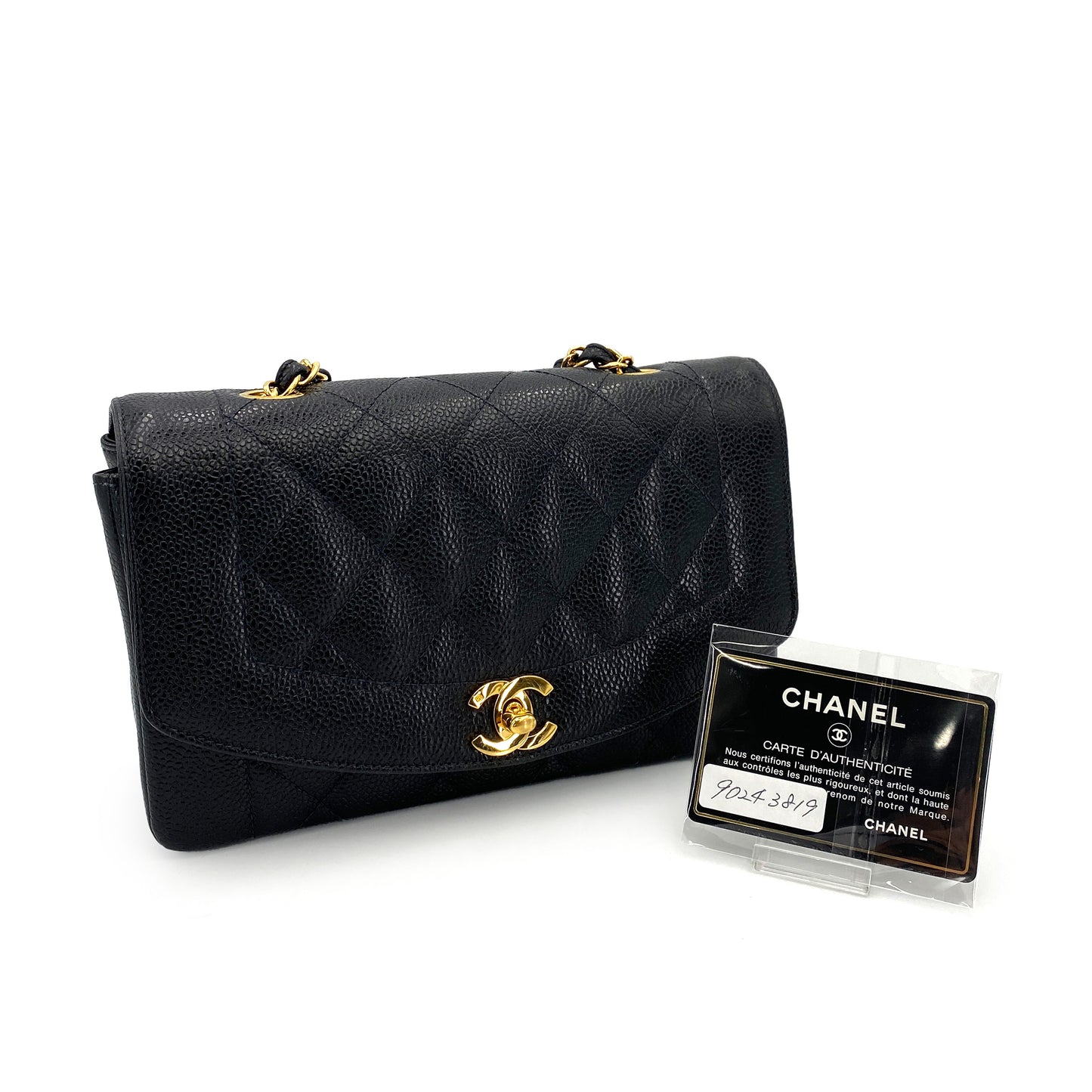 CHANEL VINTAGE DIANA SMALL CHAIN SHOULDER BAG BLACK CAVIAR SKIN 90243819
