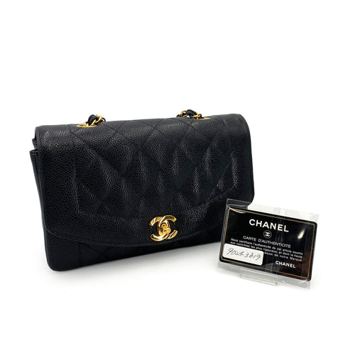 CHANEL VINTAGE DIANA SMALL CHAIN SHOULDER BAG BLACK CAVIAR SKIN 90243819 - PURPOSE