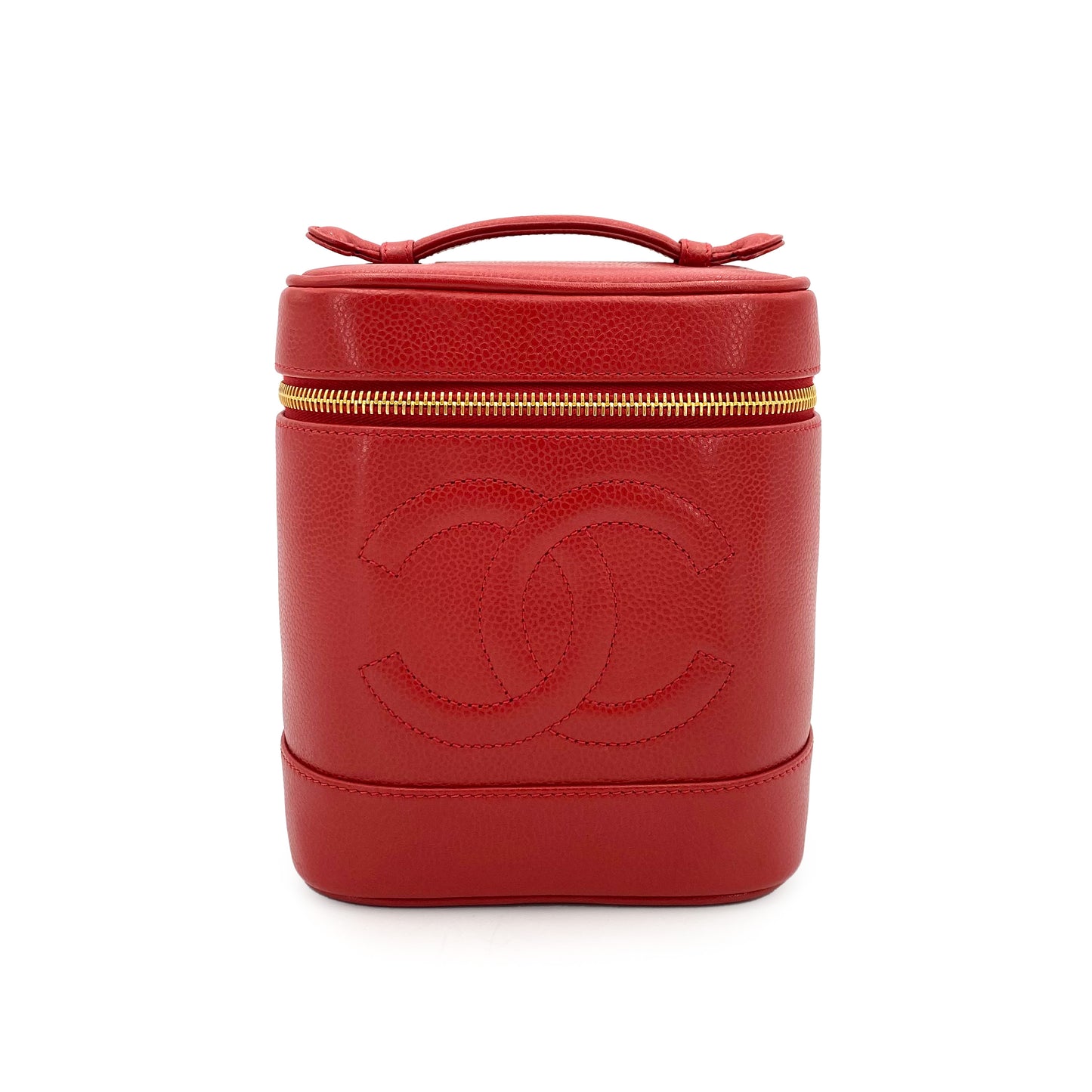 CHANEL VINTAGE VANITY HAND BAG RED CAVIAR SKIN 90243821