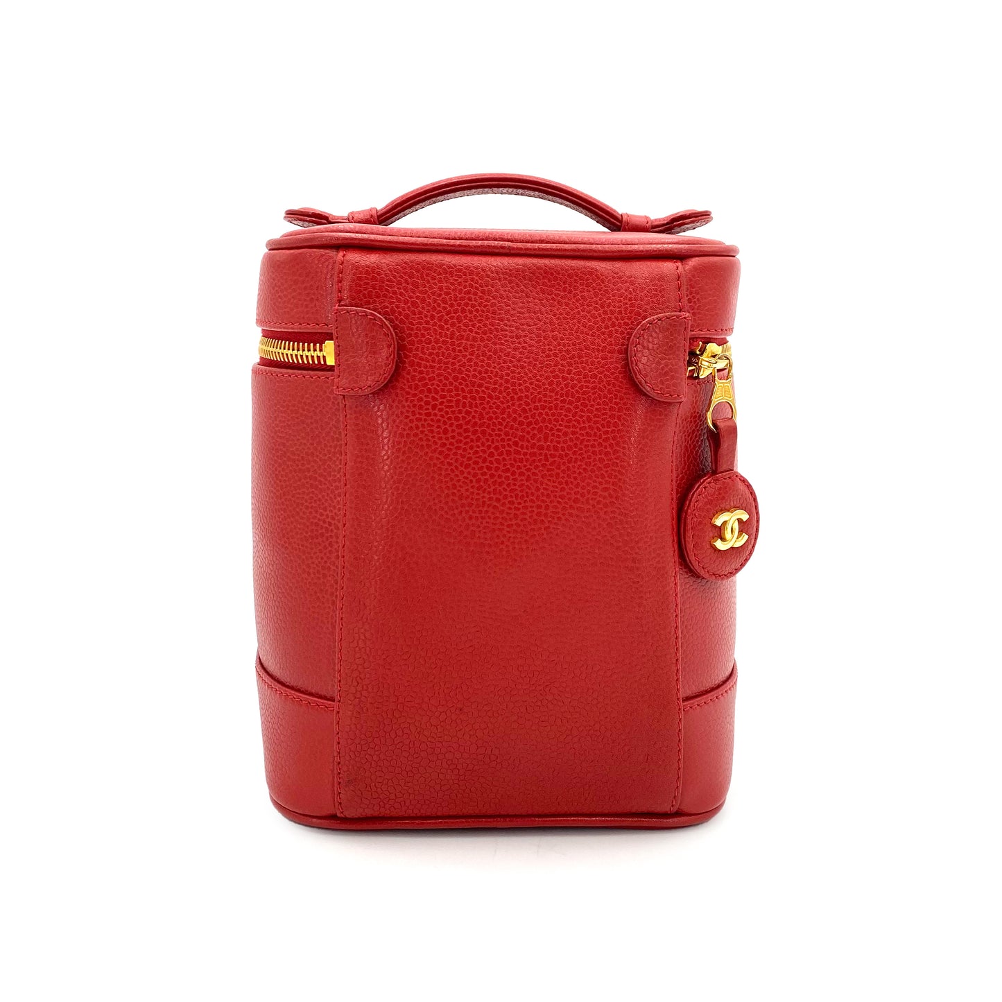CHANEL VINTAGE VANITY HAND BAG RED CAVIAR SKIN 90243821