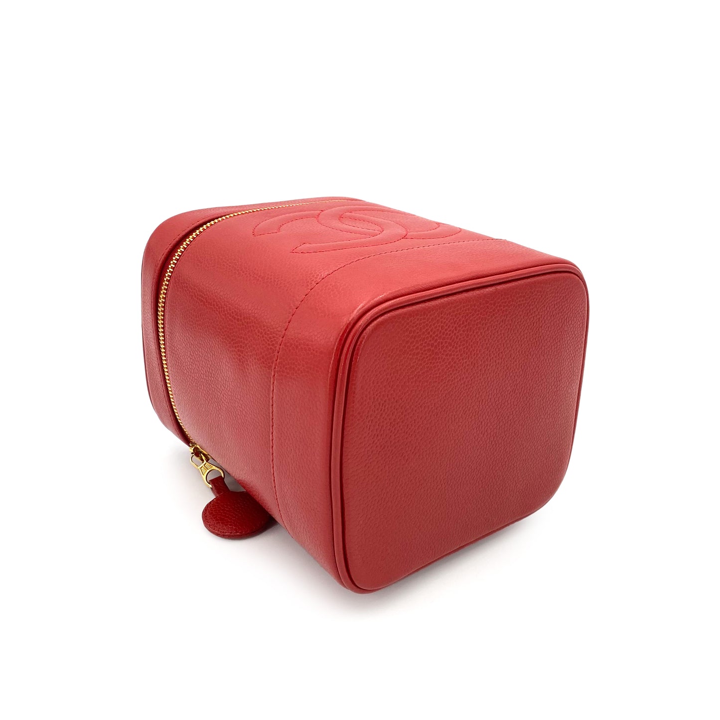 CHANEL VINTAGE VANITY HAND BAG RED CAVIAR SKIN 90243821