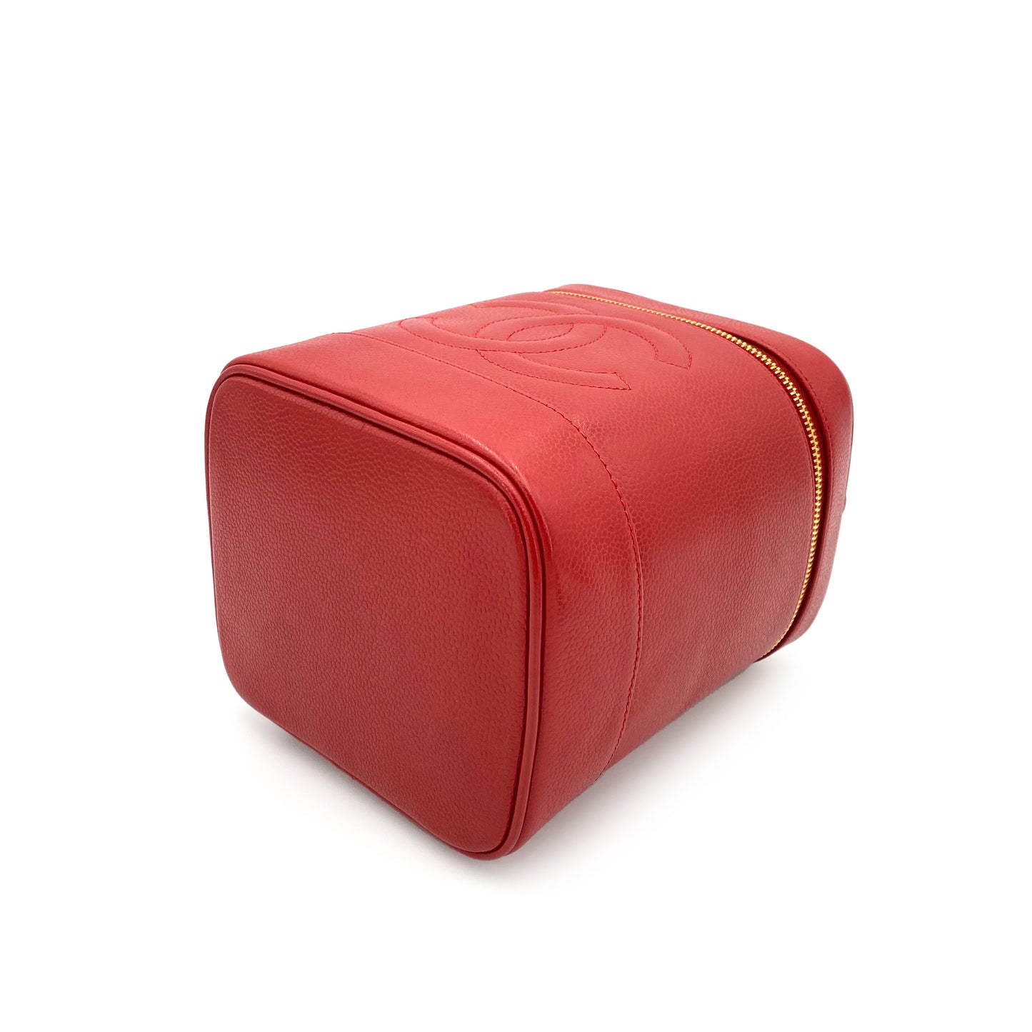 CHANEL VINTAGE VANITY HAND BAG RED CAVIAR SKIN 90243821
