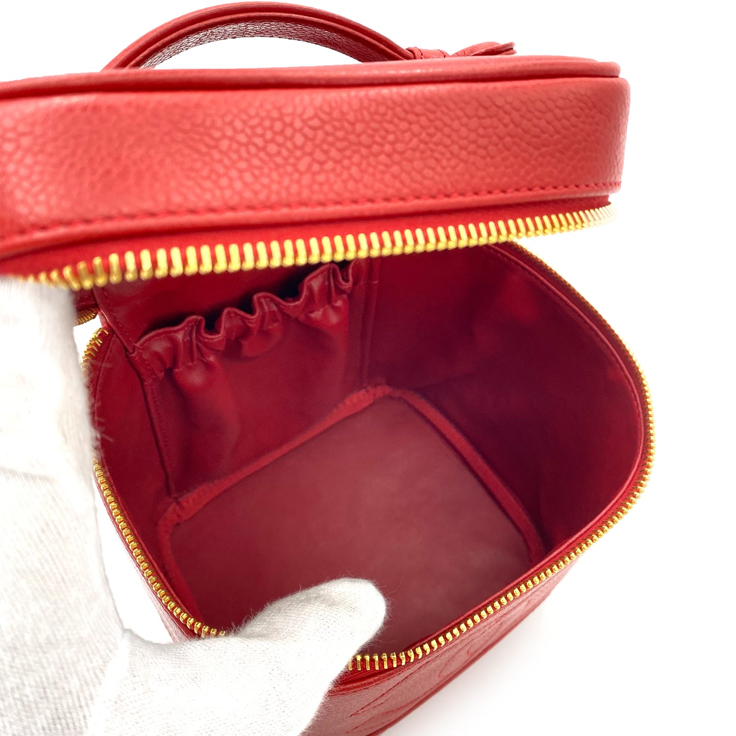 CHANEL VINTAGE VANITY HAND BAG RED CAVIAR SKIN 90243821