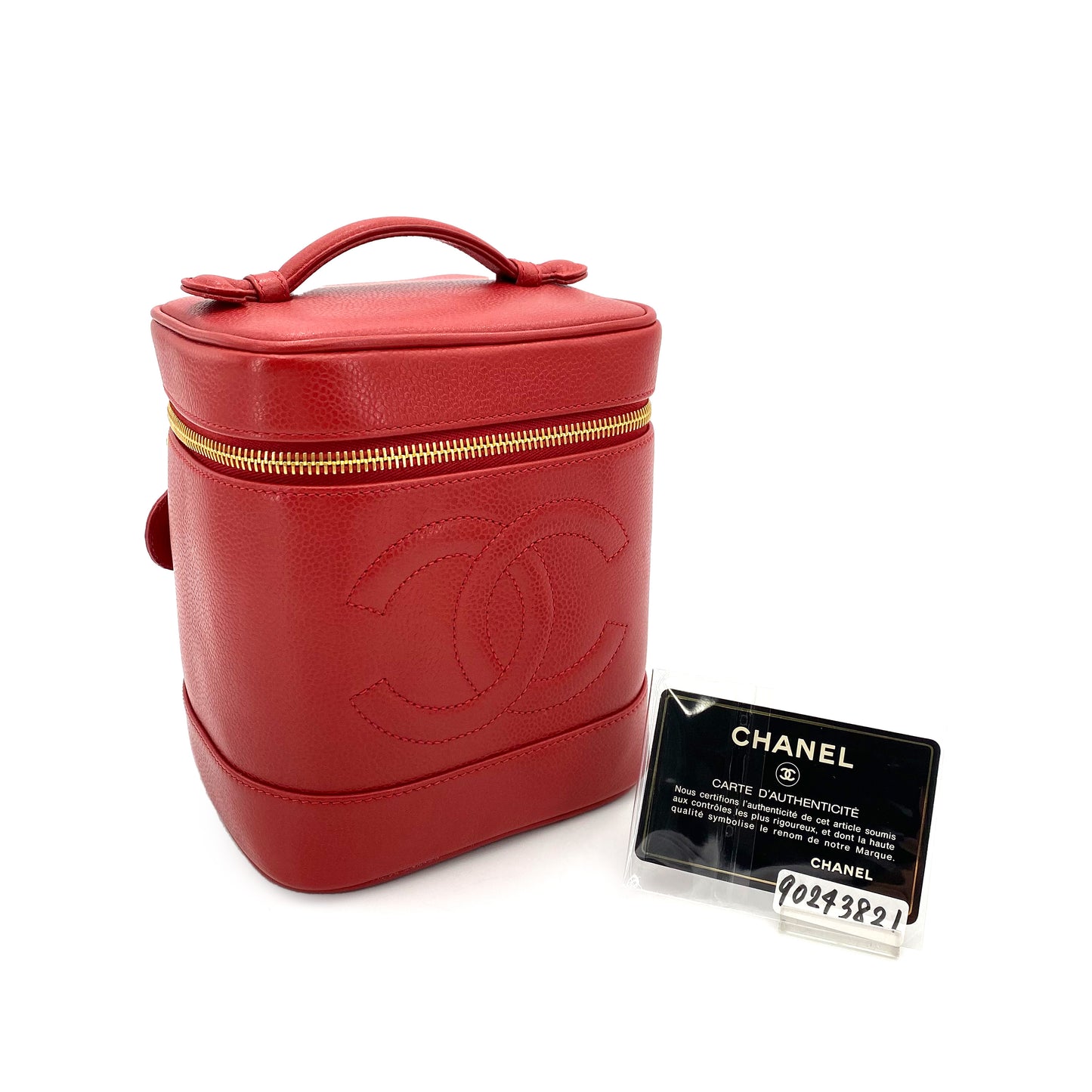 CHANEL VINTAGE VANITY HAND BAG RED CAVIAR SKIN 90243821