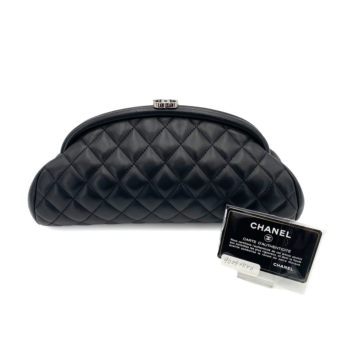 CHANEL VINTAGE CLUTCH BAG BLACK LAMB SKIN 90243886