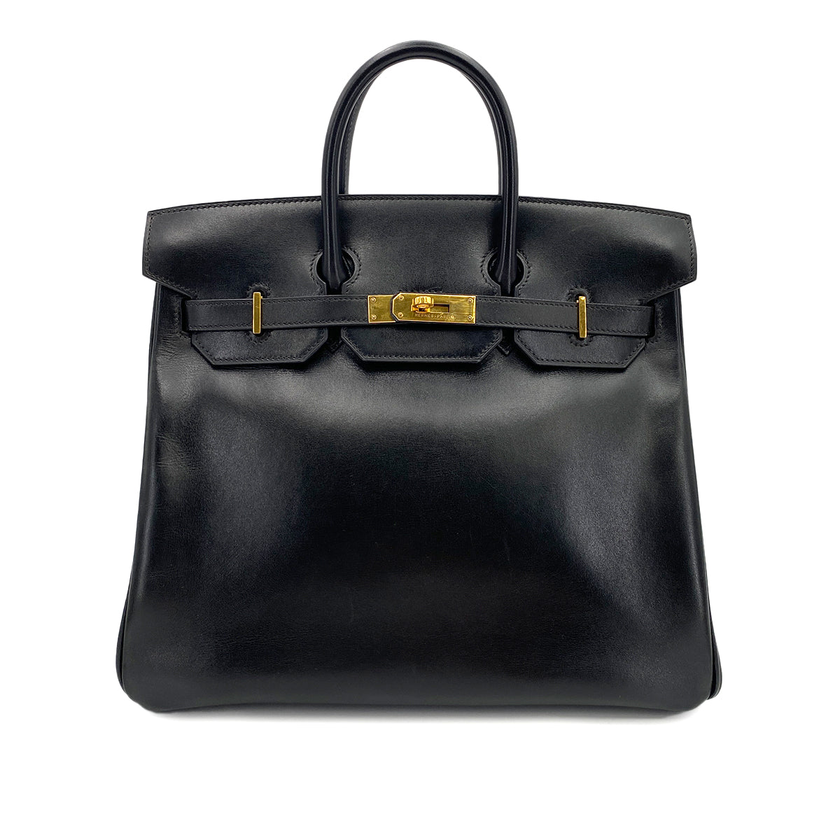 HERMES HAUT A COURROIES 32 BLACK BOX CALF HAND BAG 〇X 90243887