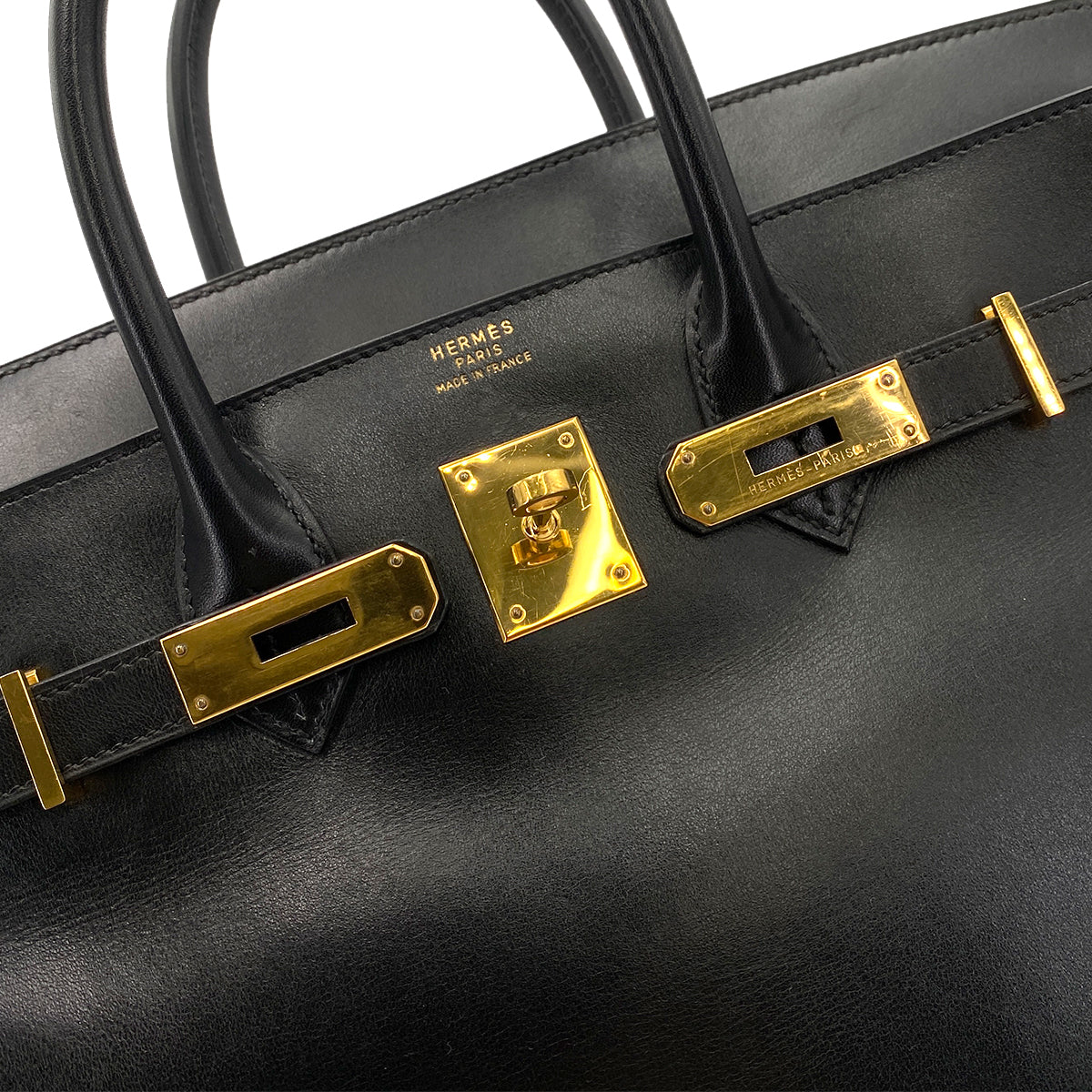 HERMES HAUT A COURROIES 32 BLACK BOX CALF HAND BAG 〇X 90243887