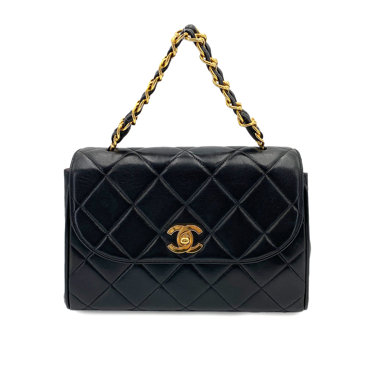 CHANEL VINTAGE MATELASSE CHAIN HAND BAG BLACK LAMB SKIN 90243888