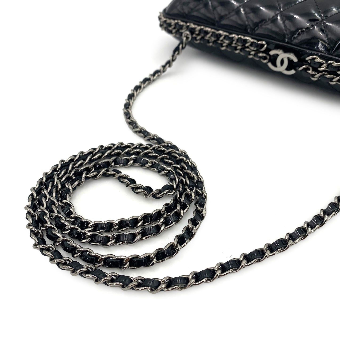 CHANEL MATELASSE CHAIN SHOULDER BAG BLACK ENAMEL 90243889