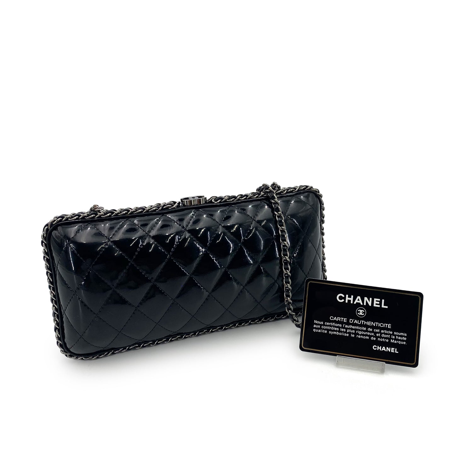 CHANEL MATELASSE CHAIN SHOULDER BAG BLACK ENAMEL 90243889