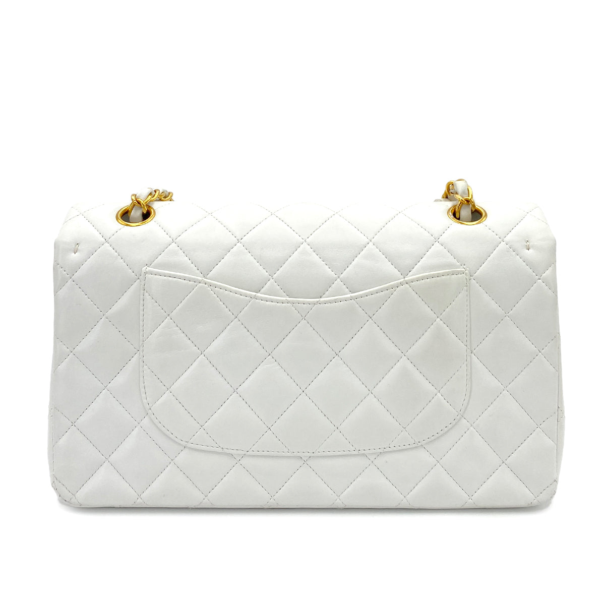 CHANEL VINTAGE CLASSIC FLAP MEDIUM CHAIN SHOULDER BAG WHITE LAMB SKIN 90244080