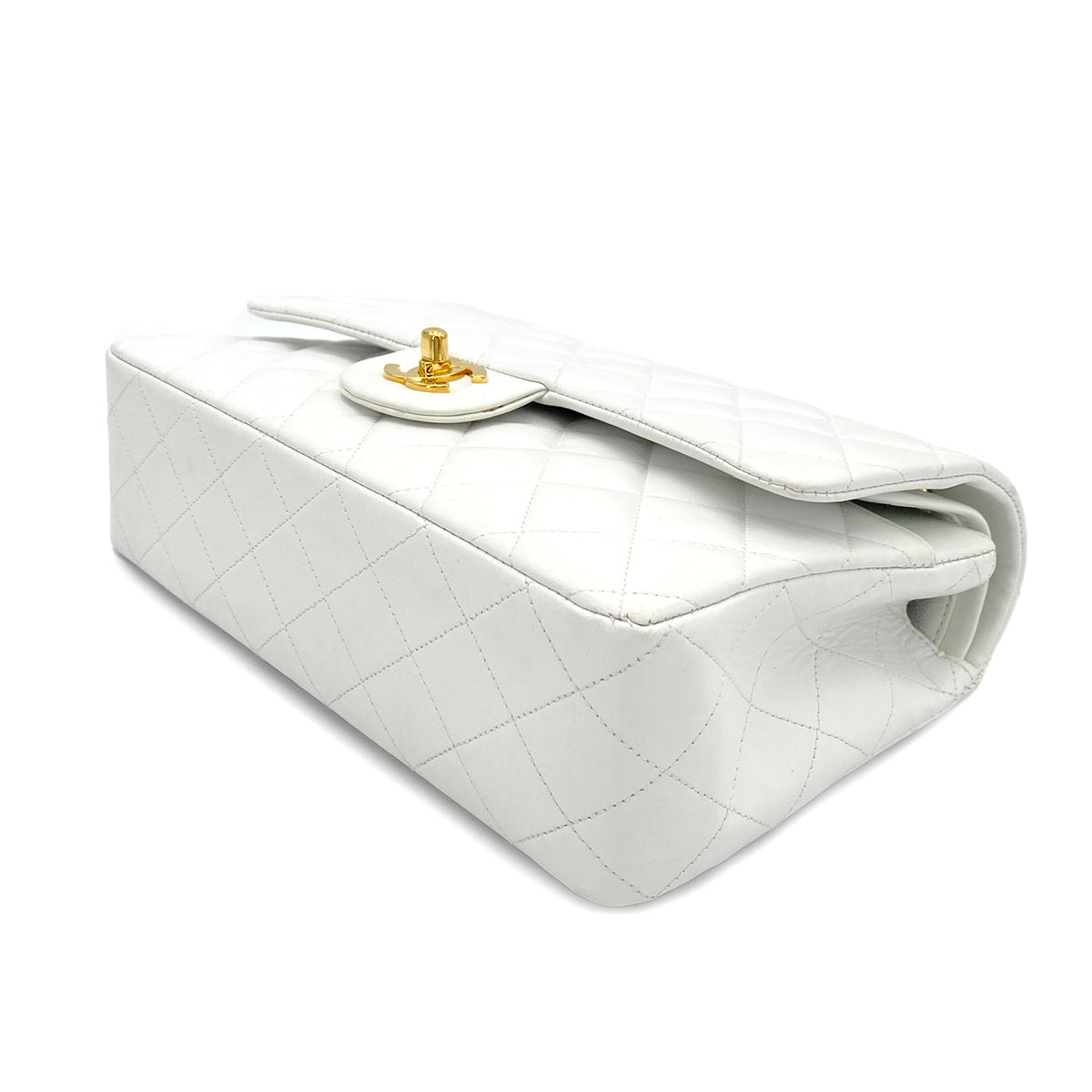 CHANEL VINTAGE CLASSIC FLAP MEDIUM CHAIN SHOULDER BAG WHITE LAMB SKIN 90244080