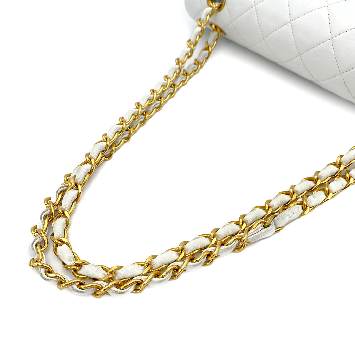 CHANEL VINTAGE CLASSIC FLAP MEDIUM CHAIN SHOULDER BAG WHITE LAMB SKIN 90244080