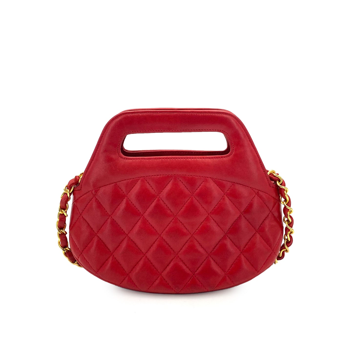 CHANEL VINTAGE MATELASSE 2WAY CHAIN SHOULDER HAND BAG RED LAMB SKIN 90244081