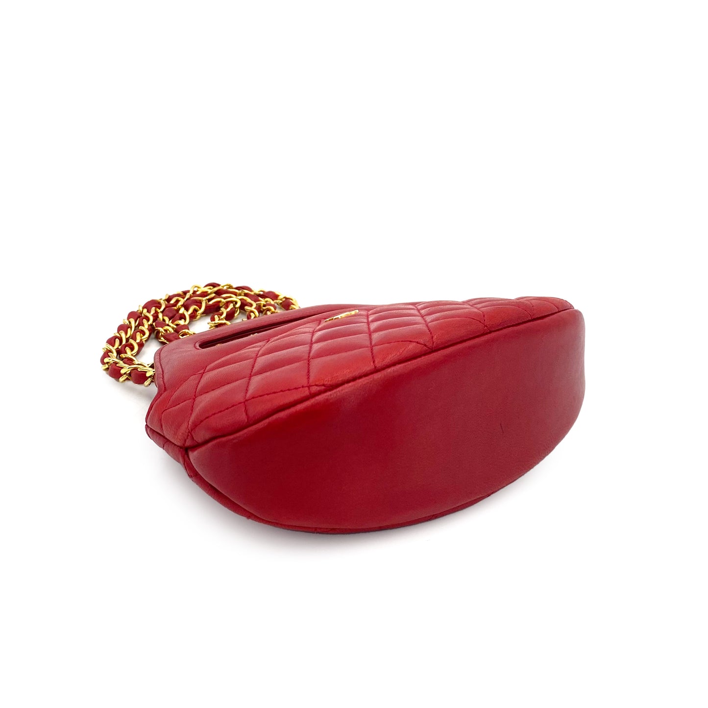 CHANEL VINTAGE MATELASSE 2WAY CHAIN SHOULDER HAND BAG RED LAMB SKIN 90244081