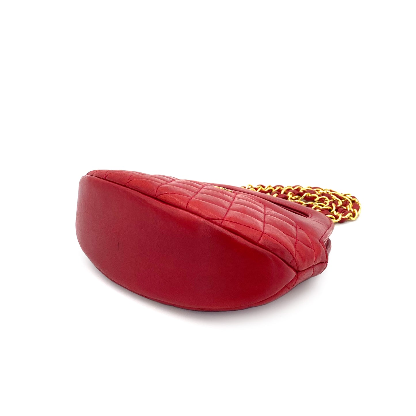 CHANEL VINTAGE MATELASSE 2WAY CHAIN SHOULDER HAND BAG RED LAMB SKIN 90244081