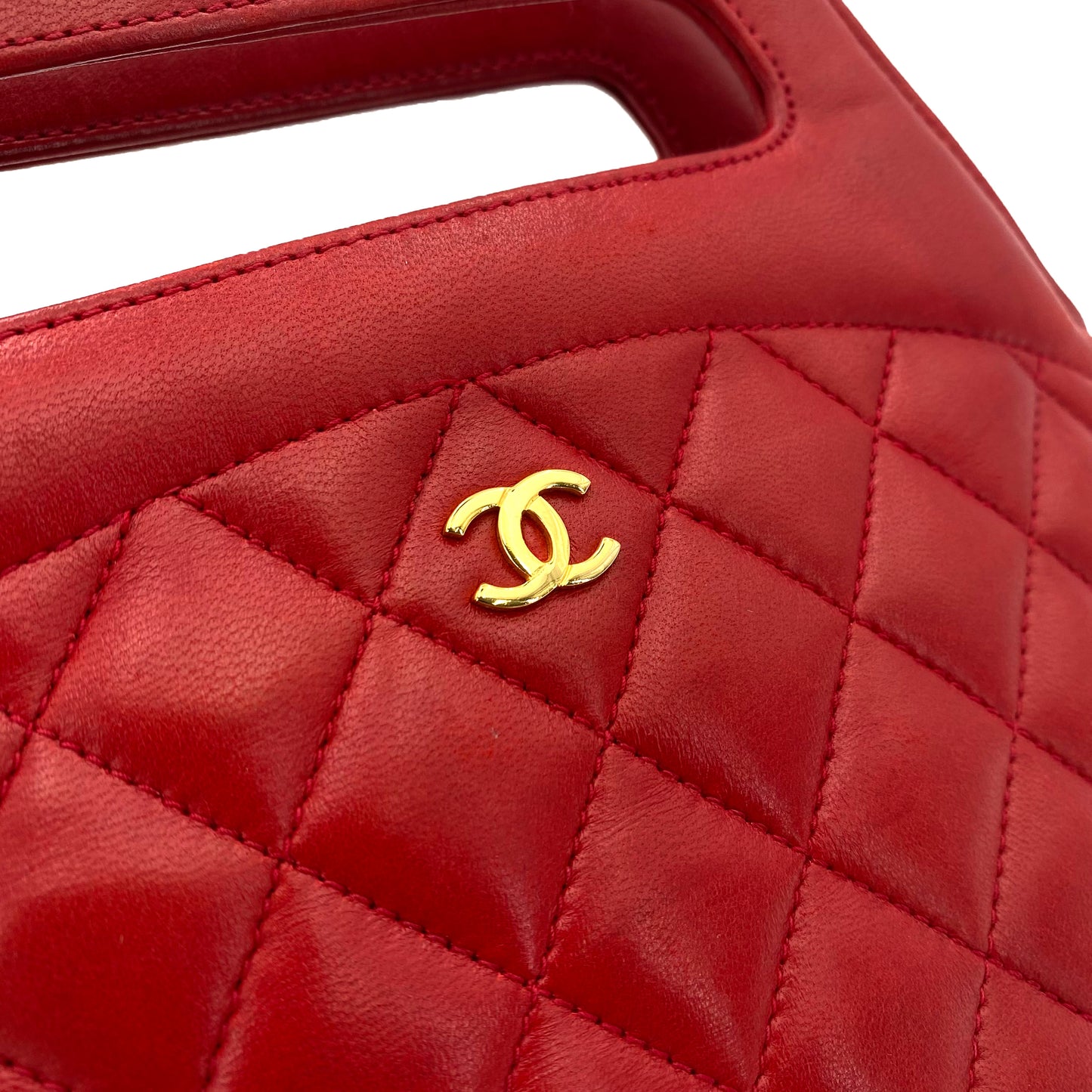 CHANEL VINTAGE MATELASSE 2WAY CHAIN SHOULDER HAND BAG RED LAMB SKIN 90244081