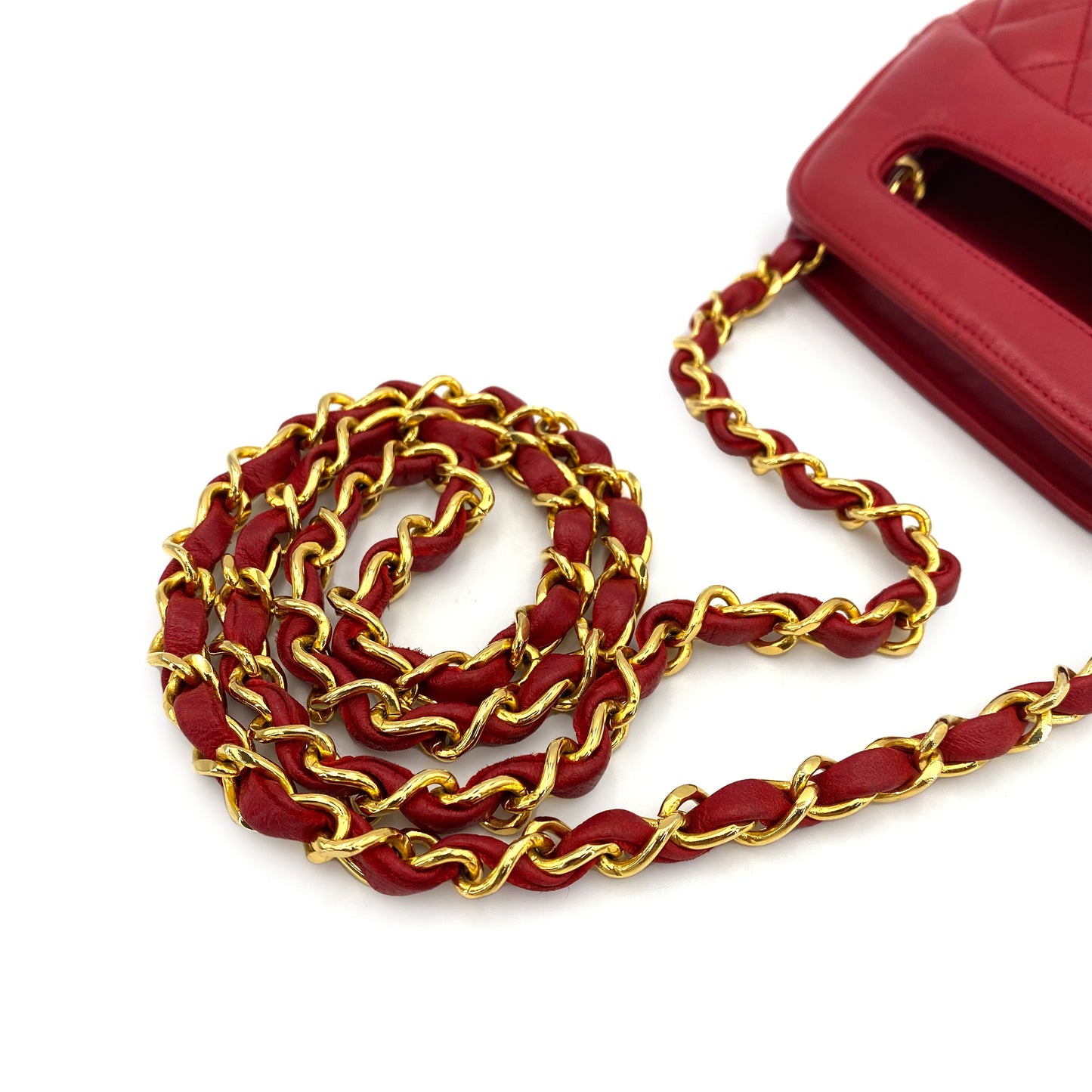 CHANEL VINTAGE MATELASSE 2WAY CHAIN SHOULDER HAND BAG RED LAMB SKIN 90244081