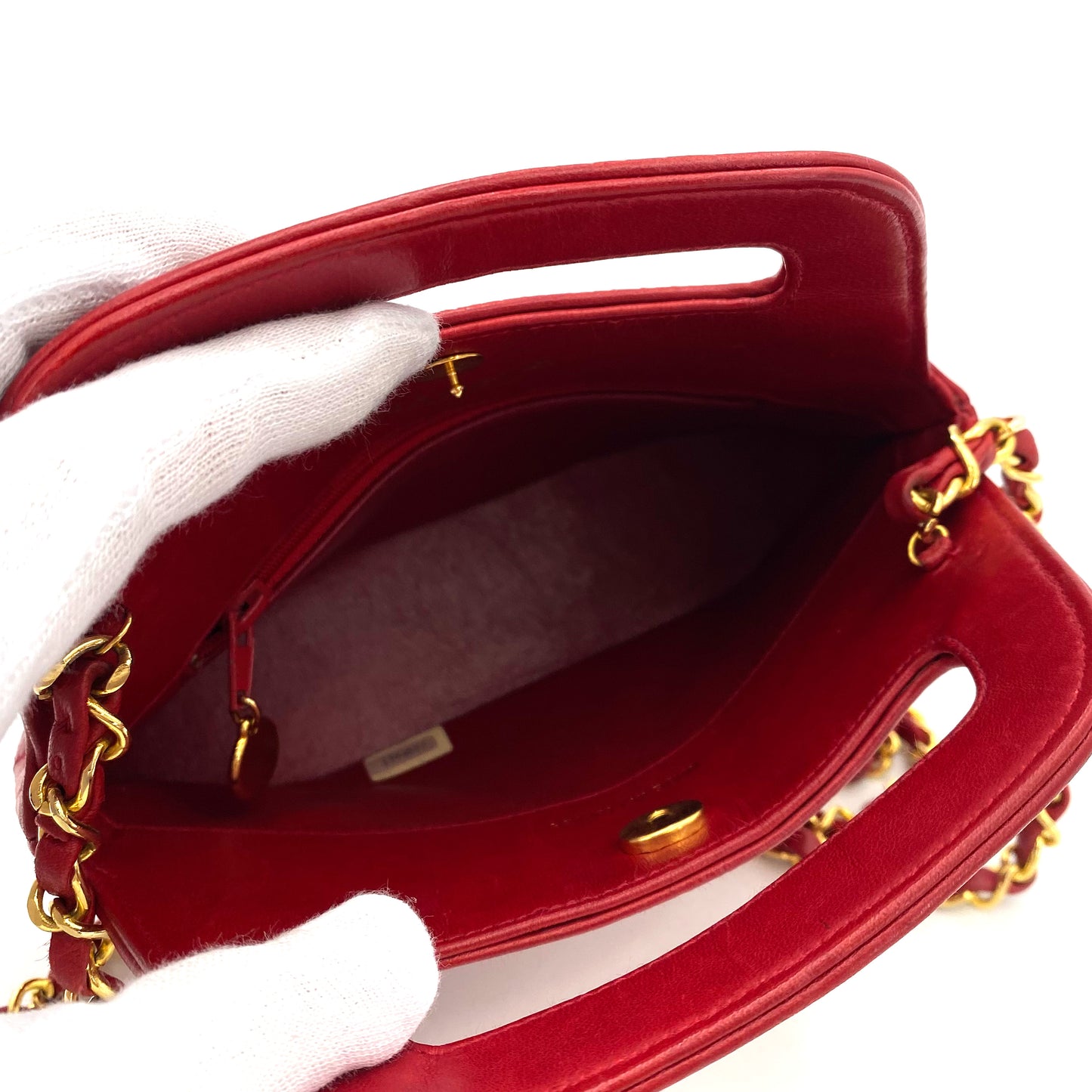 CHANEL VINTAGE MATELASSE 2WAY CHAIN SHOULDER HAND BAG RED LAMB SKIN 90244081