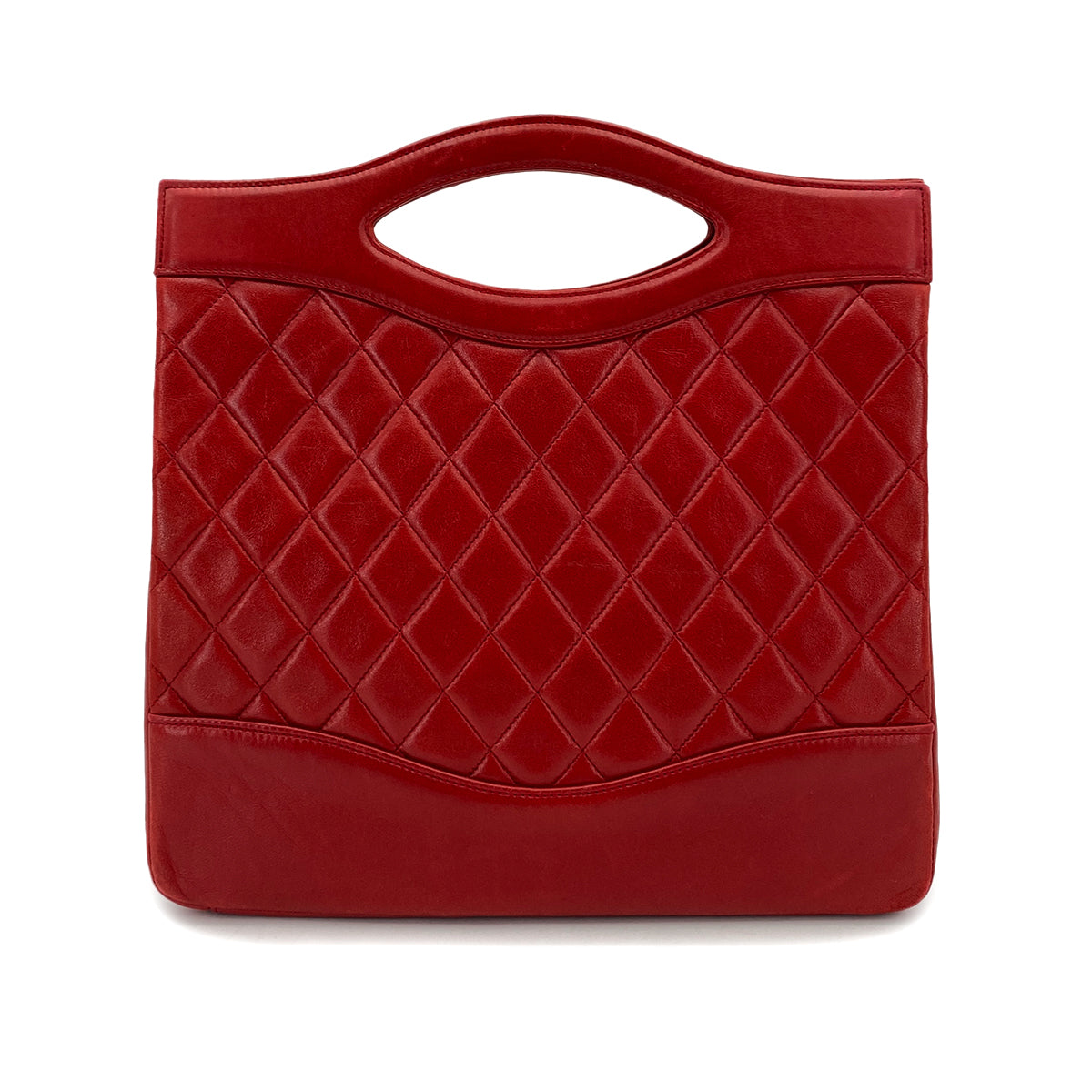CHANEL VINTAGE MATELASSE HAND SHOULDER BAG RED LAMB SKIN 90244686