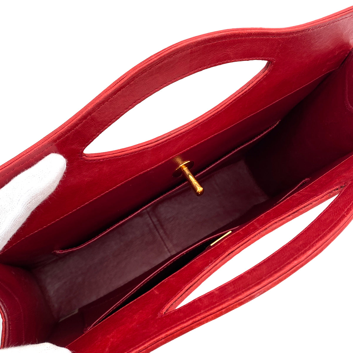 CHANEL VINTAGE MATELASSE HAND SHOULDER BAG RED LAMB SKIN 90244686