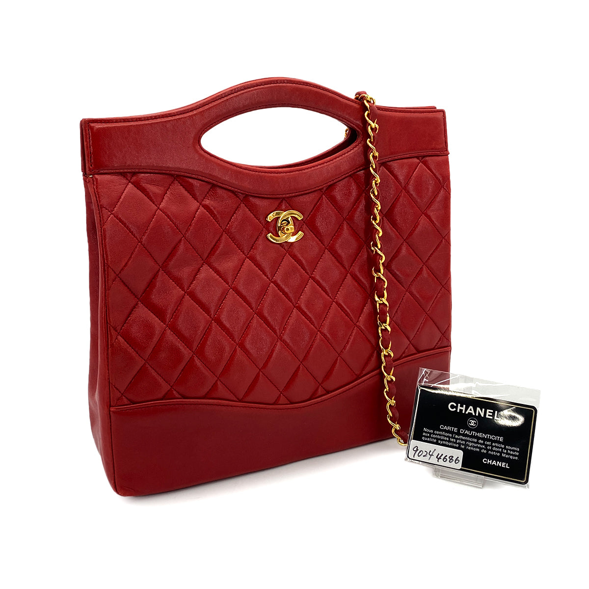 CHANEL VINTAGE MATELASSE HAND SHOULDER BAG RED LAMB SKIN 90244686
