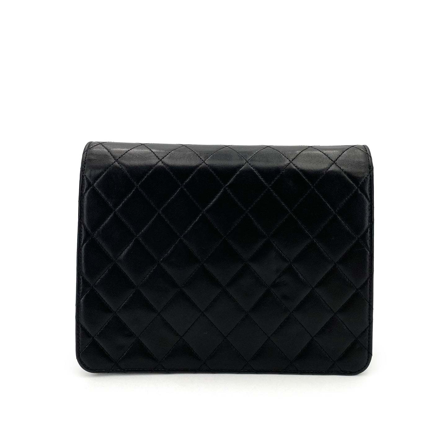 CHANEL VINTAGE MATELASSE PUSH LOCK CHAIN SHOULDER BAG BLACK LAMB SKIN 90244688