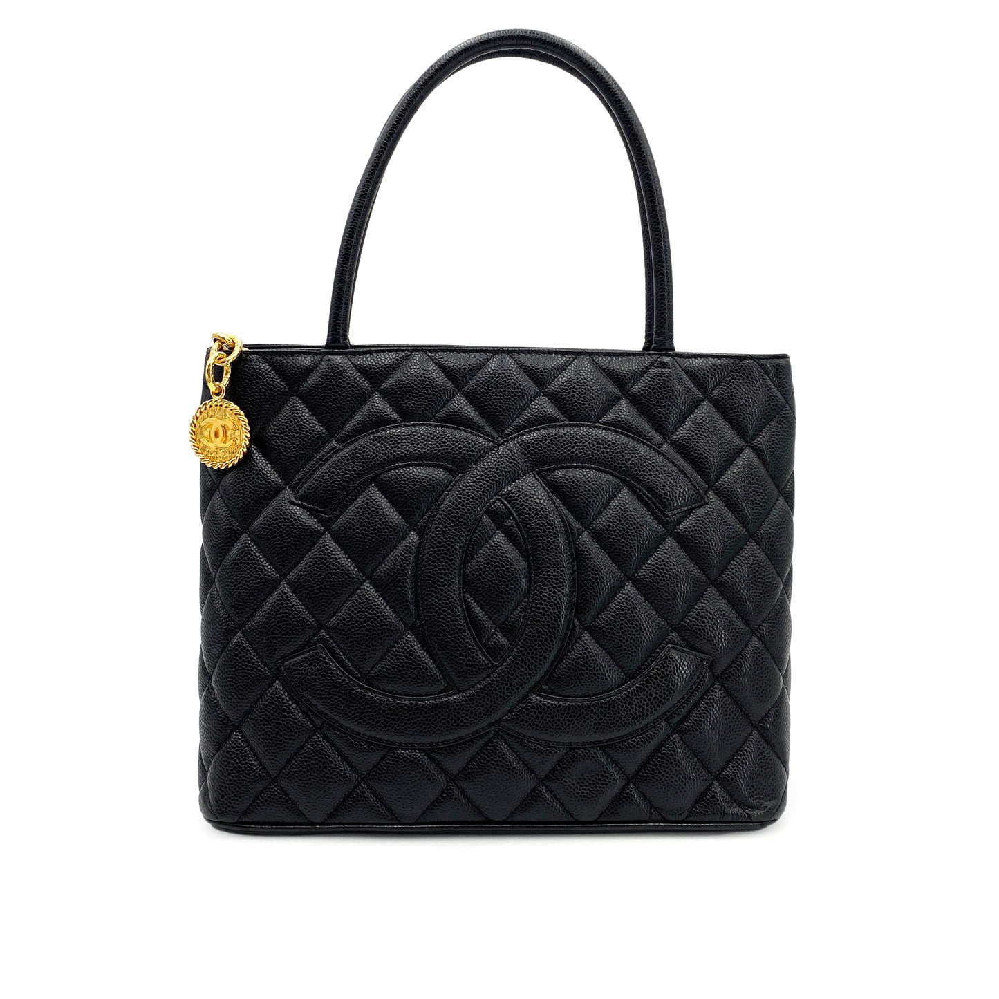CHANEL VINTAGE MEDALLION TOTE BAG BLACK CAVIAR SKIN 90244691
