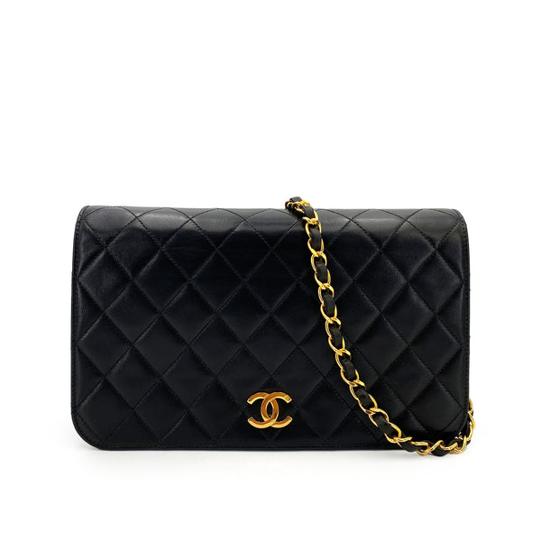 CHANEL VINTAGE FULL FLAP PUSH LOCK CHAIN SHOULDER BAG BLACK LAMB SKIN 90244692 - PURPOSE