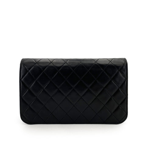 CHANEL VINTAGE FULL FLAP PUSH LOCK CHAIN SHOULDER BAG BLACK LAMB SKIN 90244692