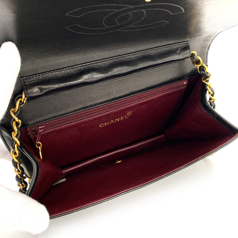 CHANEL VINTAGE FULL FLAP PUSH LOCK CHAIN SHOULDER BAG BLACK LAMB SKIN 90244692