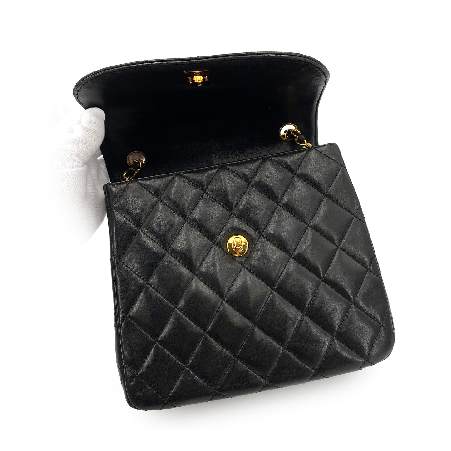 CHANEL VINTAGE MATELASSE CHAIN SHOULDER BAG BLACK LAMB SKIN 90244696