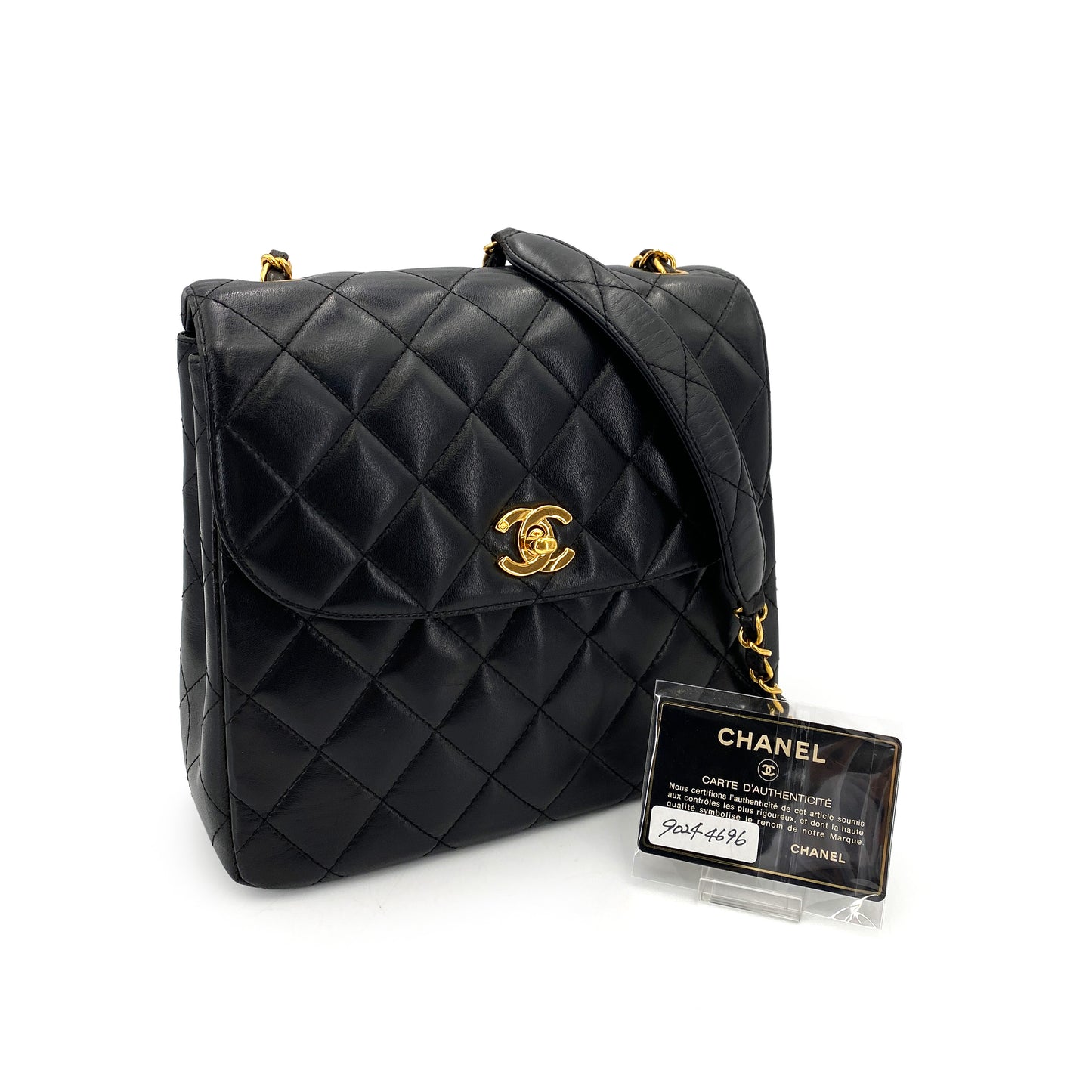 CHANEL VINTAGE MATELASSE CHAIN SHOULDER BAG BLACK LAMB SKIN 90244696