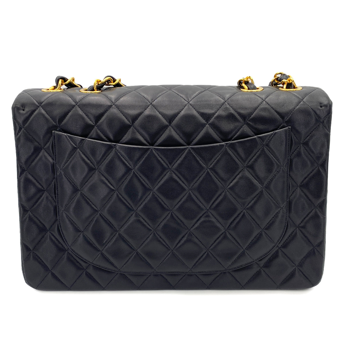 CHANEL VINTAGE MAXI MATELASSE 34 CHAIN SHOULDER BAG BLACK LAMB SKIN 90244698