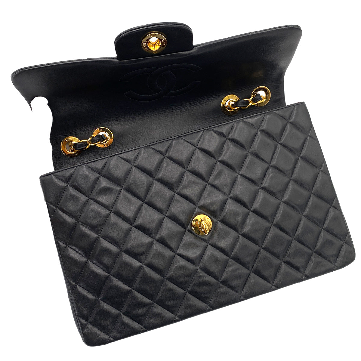 CHANEL VINTAGE MAXI MATELASSE 34 CHAIN SHOULDER BAG BLACK LAMB SKIN 90244698