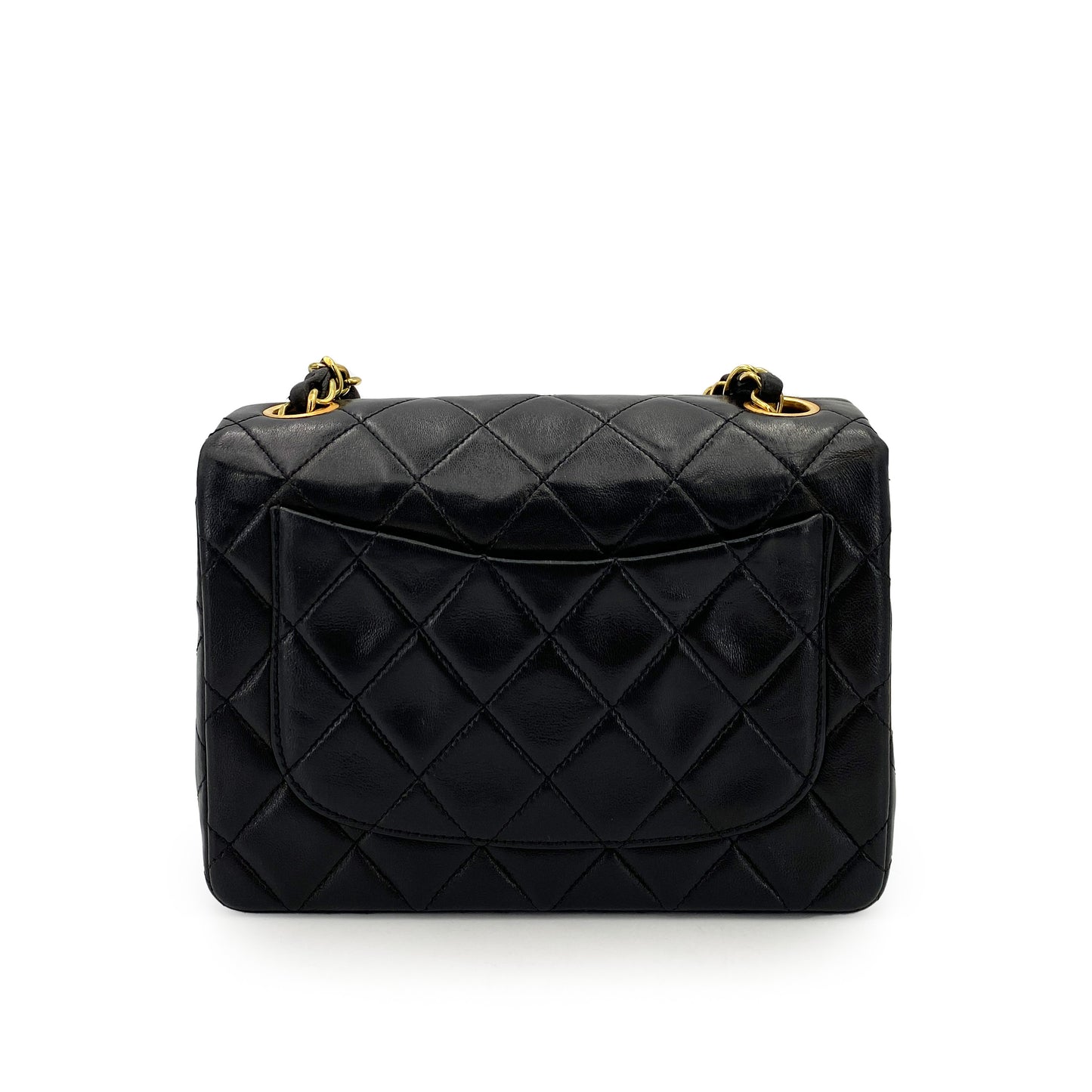 CHANEL VINTAGE MINI SQUARE 17 CHAIN SHOULDER BAG BLACK LAMB SKIN 90244704
