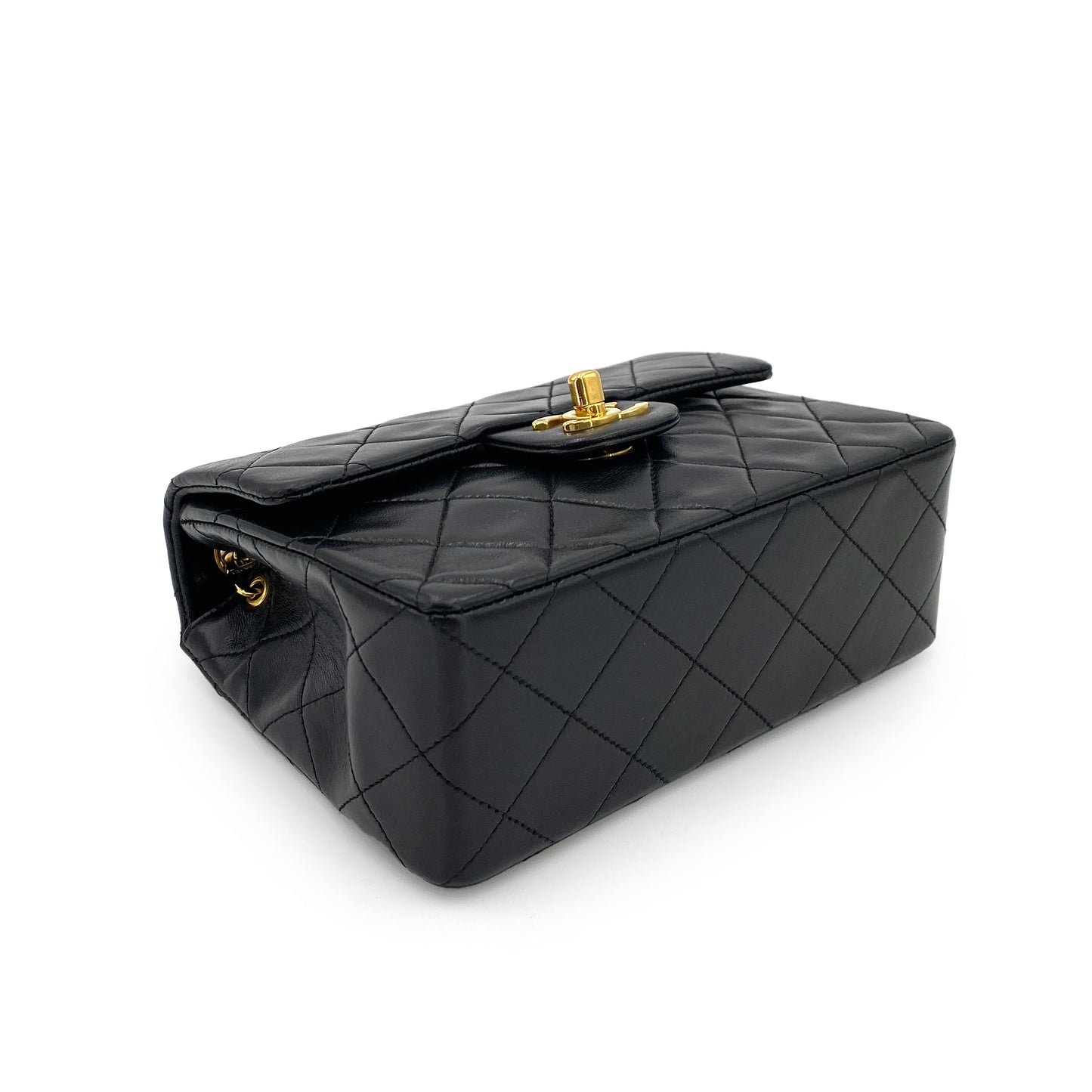 CHANEL VINTAGE MINI SQUARE 17 CHAIN SHOULDER BAG BLACK LAMB SKIN 90244704