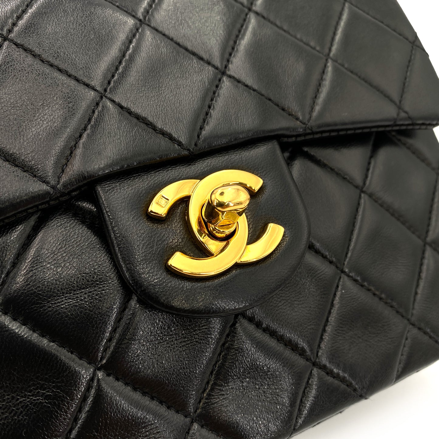 CHANEL VINTAGE MINI SQUARE 17 CHAIN SHOULDER BAG BLACK LAMB SKIN 90244704