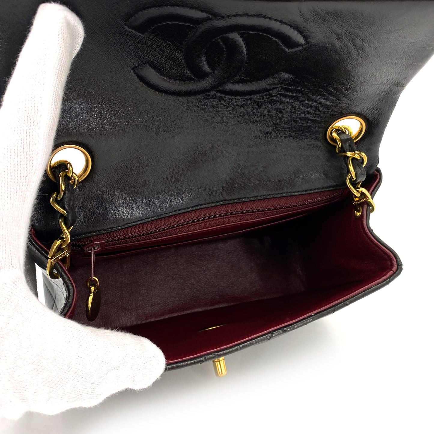 CHANEL VINTAGE MINI SQUARE 17 CHAIN SHOULDER BAG BLACK LAMB SKIN 90244704