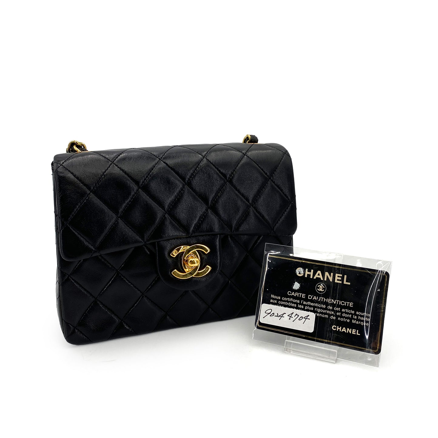 CHANEL VINTAGE MINI SQUARE 17 CHAIN SHOULDER BAG BLACK LAMB SKIN 90244704