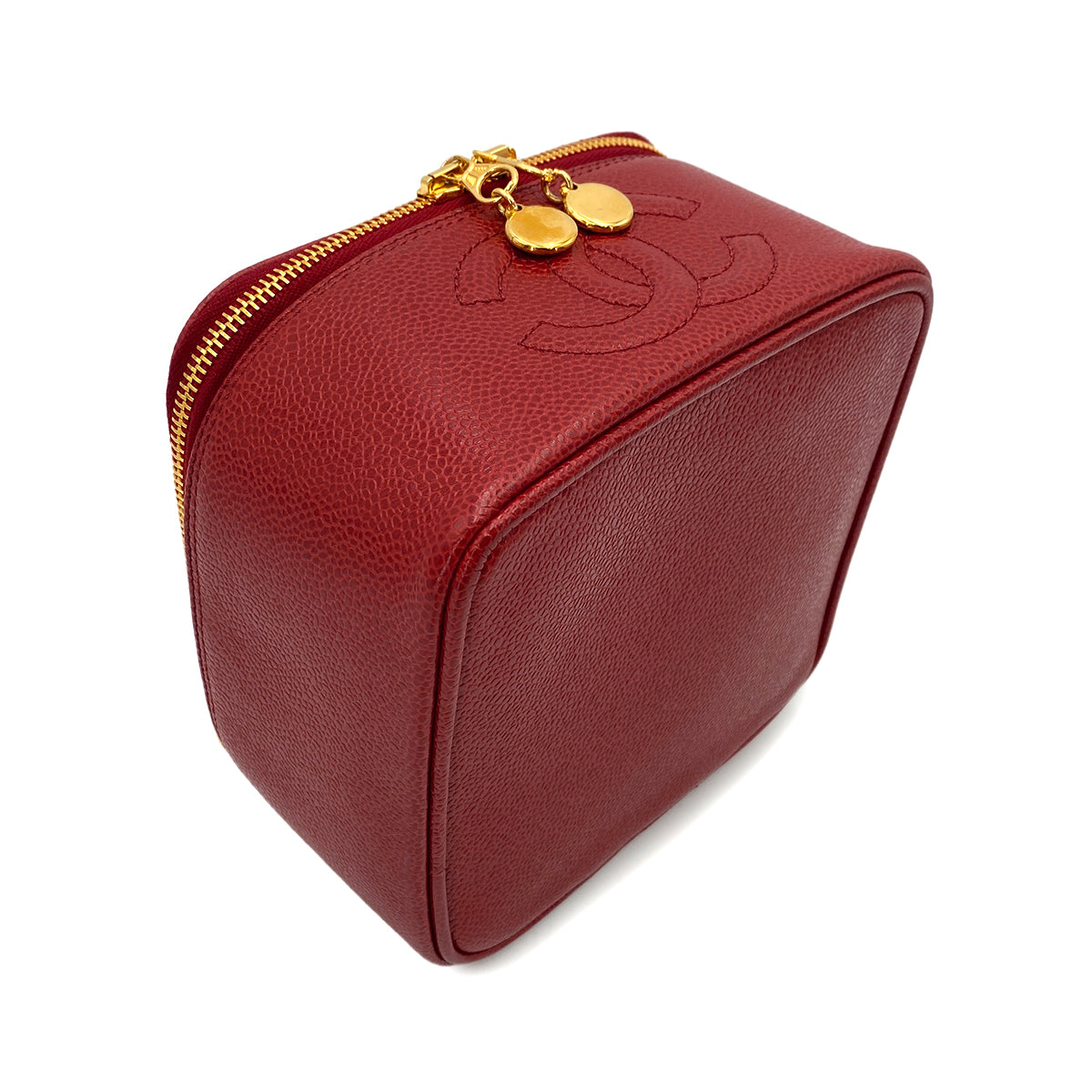 CHANEL VINTAGE VANITY HAND BAG RED CAVIAR SKIN 90244705