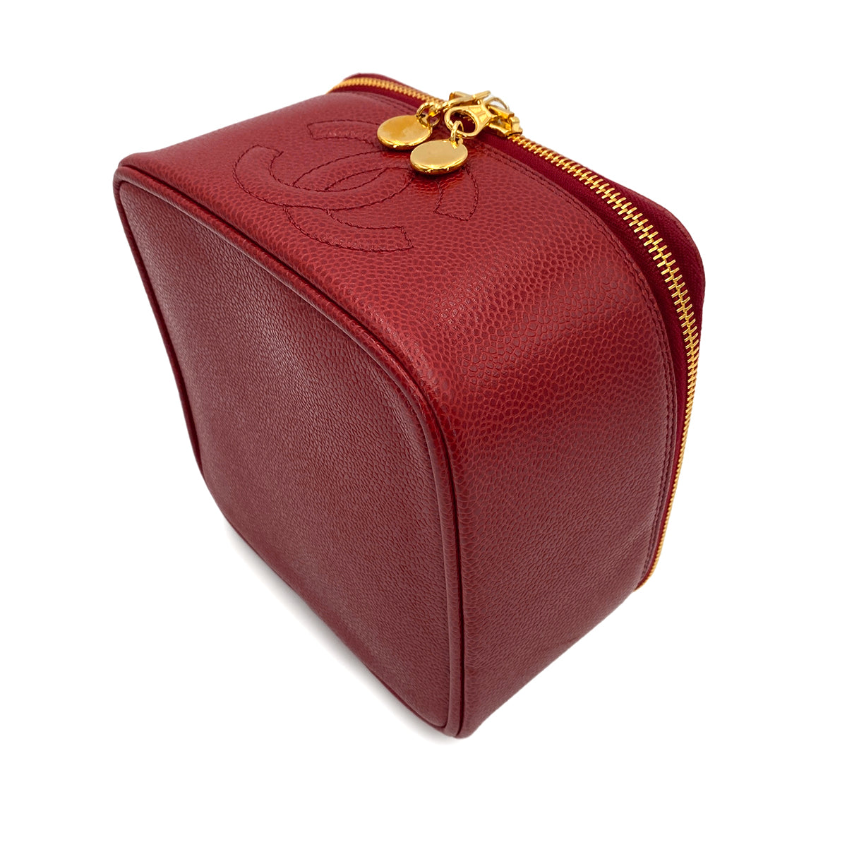 CHANEL VINTAGE VANITY HAND BAG RED CAVIAR SKIN 90244705