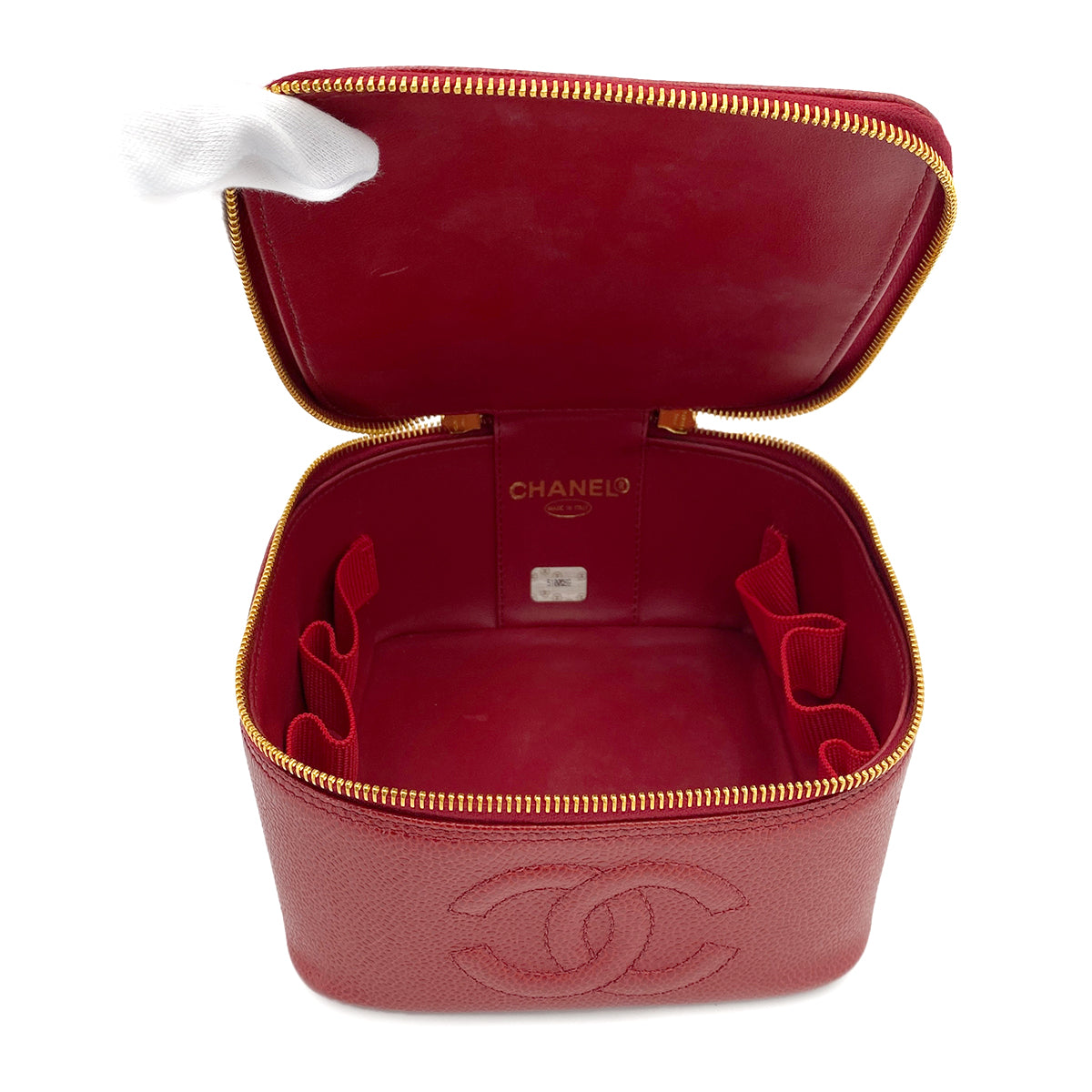 CHANEL VINTAGE VANITY HAND BAG RED CAVIAR SKIN 90244705