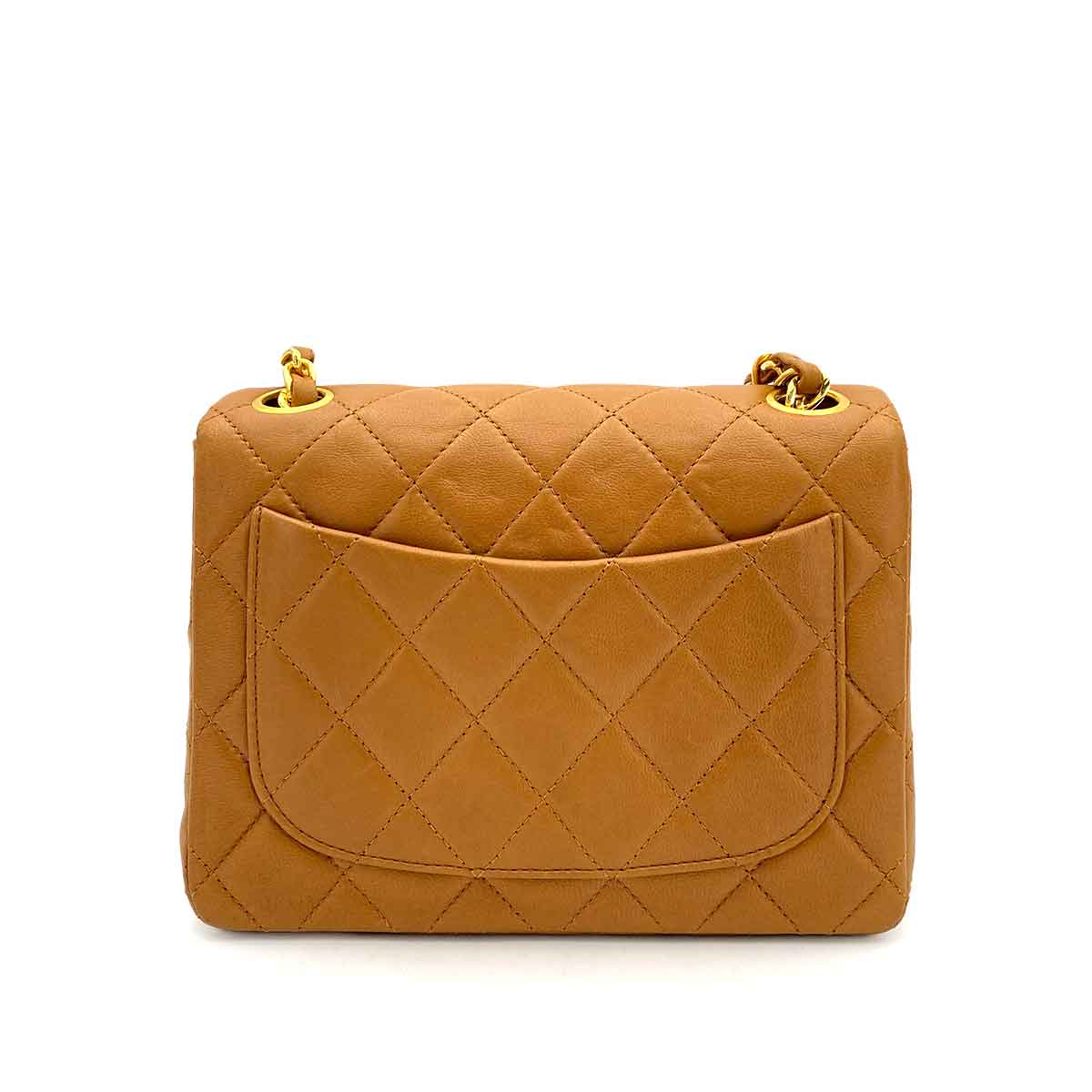 CHANEL VINTAGE MINI SQUARE 17 CHAIN SHOULDER BAG CAMEL LAMB SKIN 90244706