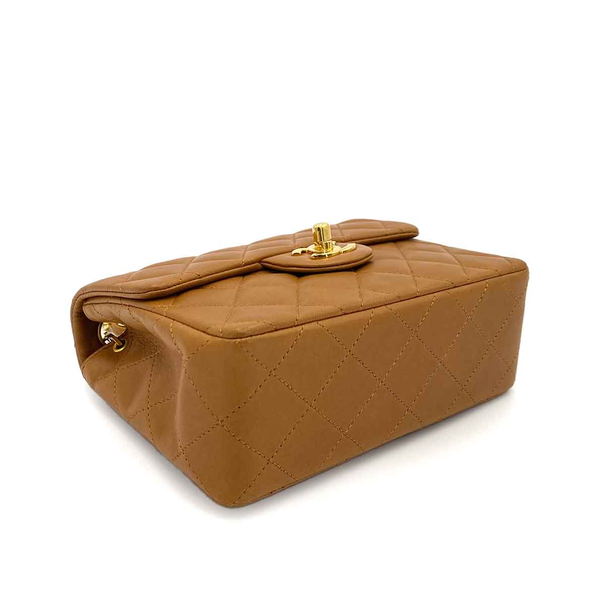 CHANEL VINTAGE MINI SQUARE 17 CHAIN SHOULDER BAG CAMEL LAMB SKIN 90244706