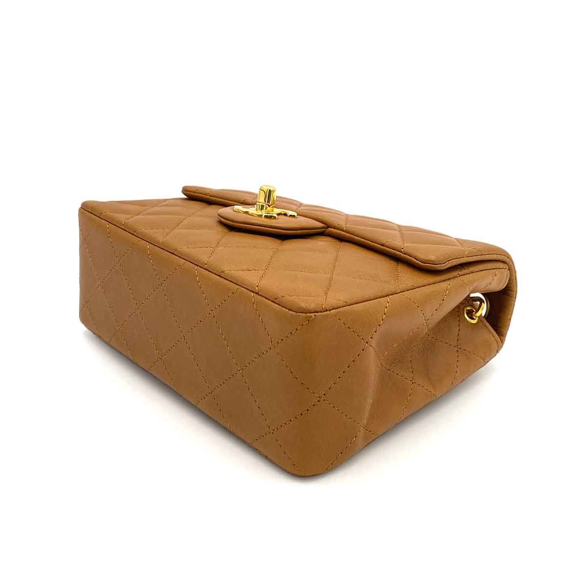 CHANEL VINTAGE MINI SQUARE 17 CHAIN SHOULDER BAG CAMEL LAMB SKIN 90244706