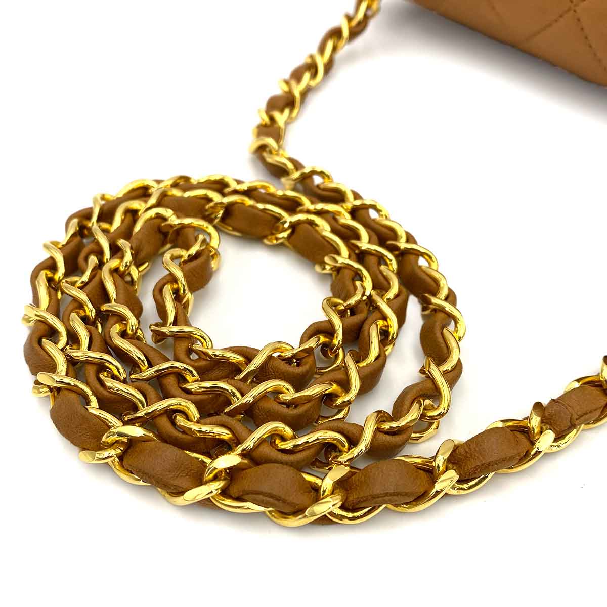 CHANEL VINTAGE MINI SQUARE 17 CHAIN SHOULDER BAG CAMEL LAMB SKIN 90244706
