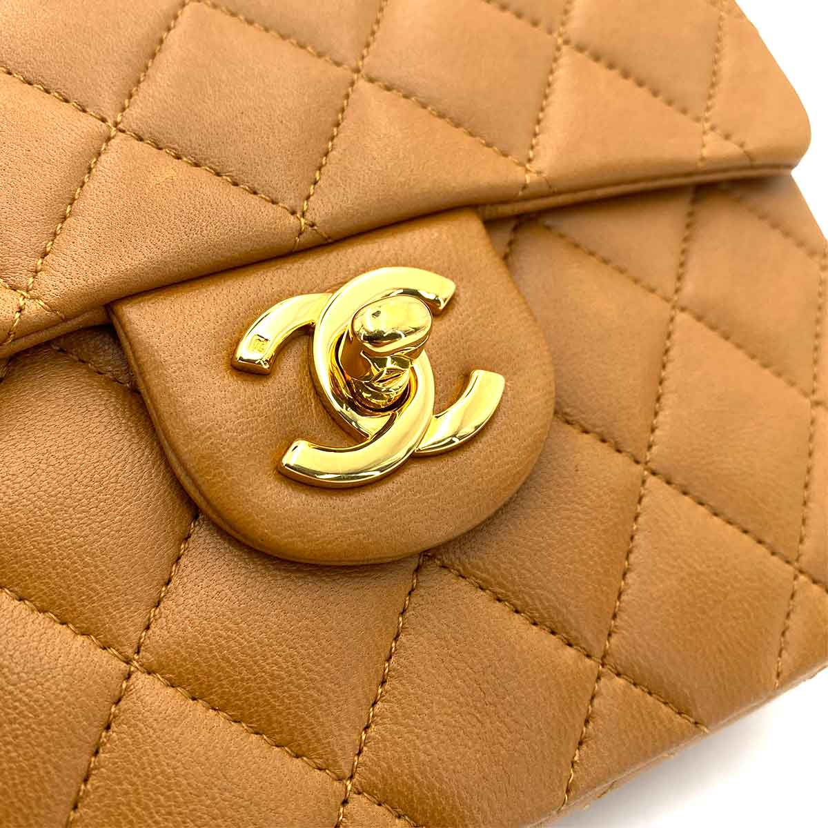 CHANEL VINTAGE MINI SQUARE 17 CHAIN SHOULDER BAG CAMEL LAMB SKIN 90244706