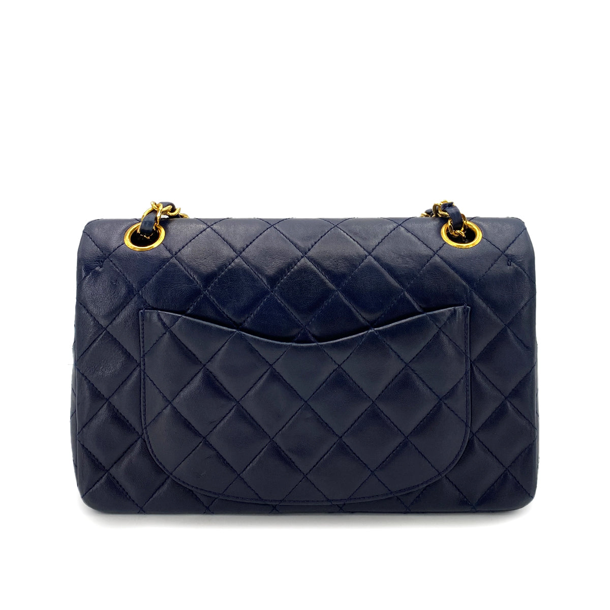 CHANEL VINTAGE CLASSIC FLAP SMALL CHAIN SHOULDER BAG NAVY LAMB SKIN 90244707